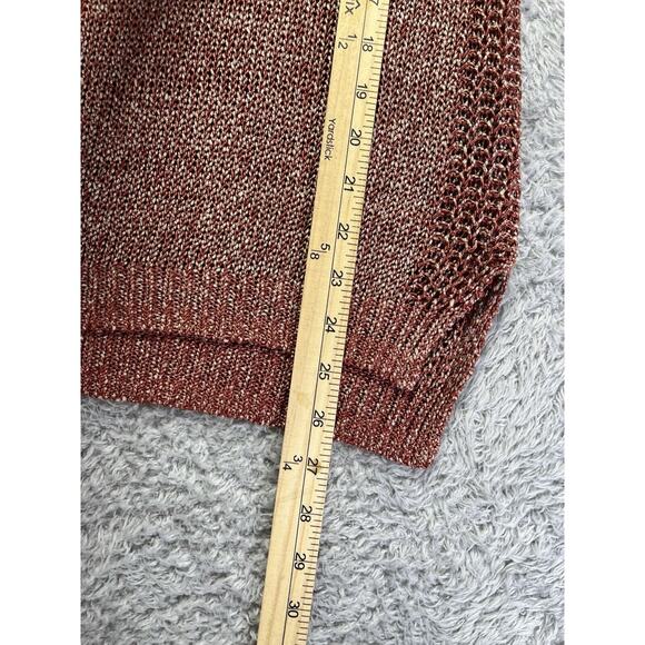 J McLaughlin Sweater Women’s XS Linen Blend Red White Metallic Open Knit V Neck - Picture 5 of 7